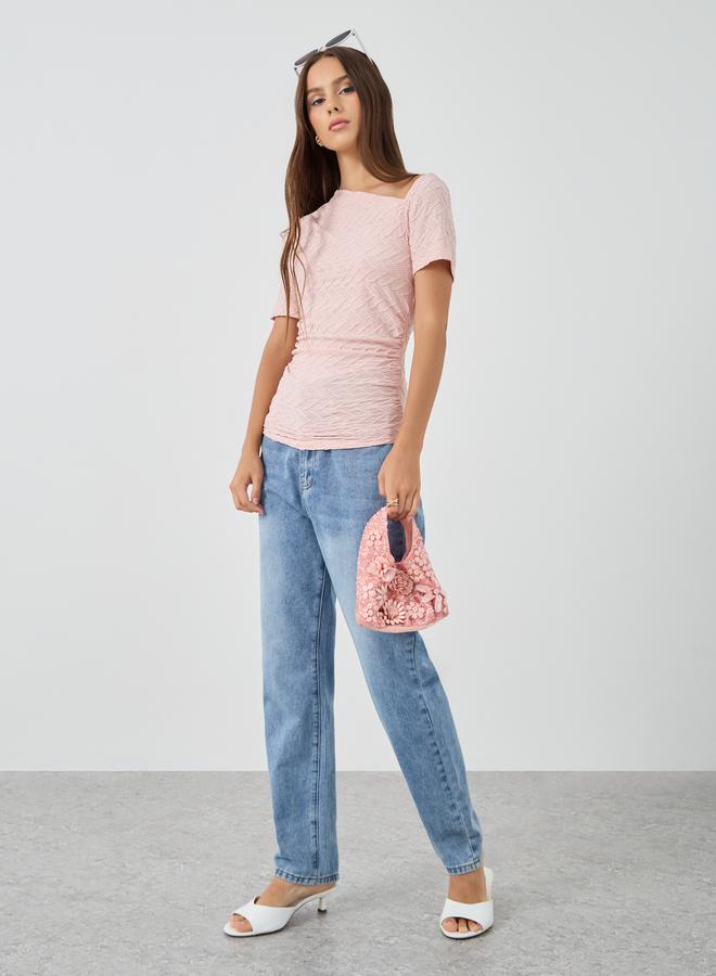 تايك تو بلوزة محبوكة بياقة غير متماثلة وملمس مميز - Image 2