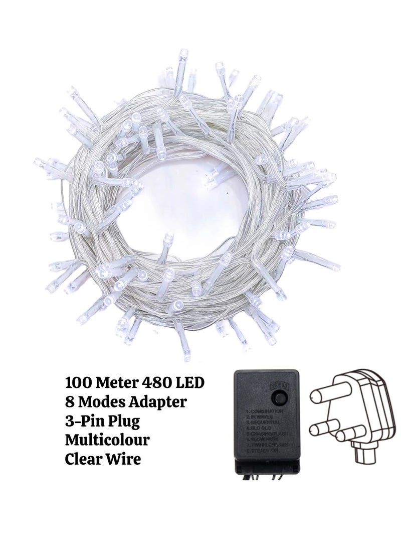 يوويل 100 متر 480 سلسلة أضواء LED أضواء الديكور ضوء RGB 8 أوضاع LED سلك شفاف لديكورات المنزل، أضواء رمضان، ديكور داخلي وخارجي، ديكور رمضان، أضواء ديوالي، أضواء ستارة مع قابس 3 دبابيس في المملكة المتحدة - Image 2