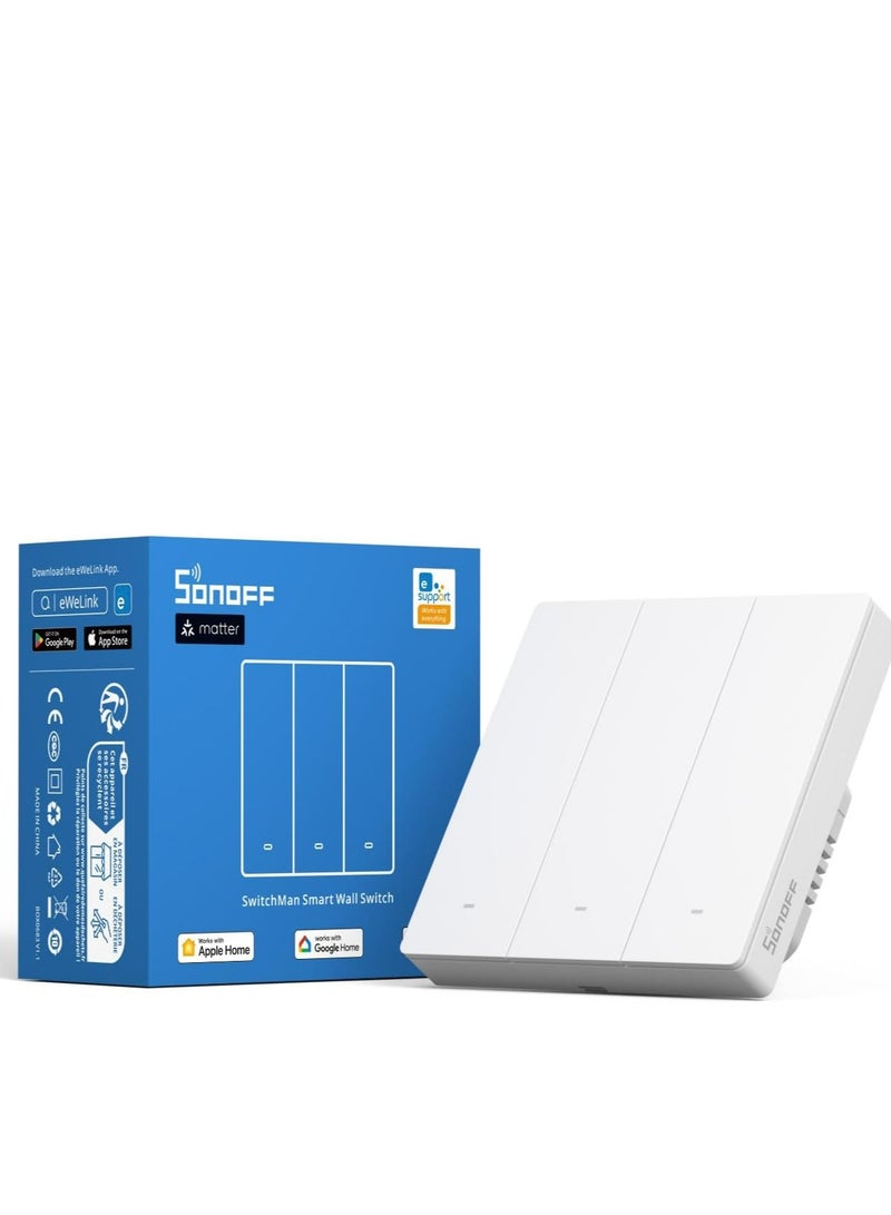SONOFF M5-3C-86W SwitchMan 3 Gang Smart Wall Switch (Matter), Remote/Voice Control, Share Control, Smart Scene, Countdown Timing, 2.4GHz Wifi, 2200W Max Power, Works with Alexa & Google Home, White - Image 1