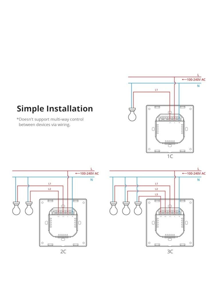SONOFF M5-3C-86W SwitchMan 3 Gang Smart Wall Switch (Matter), Remote/Voice Control, Share Control, Smart Scene, Countdown Timing, 2.4GHz Wifi, 2200W Max Power, Works with Alexa & Google Home, White - Image 2