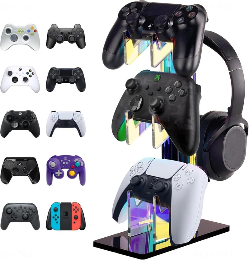 Excefore Universal 3 Tier Controller Holder and Headset Stand for PS5 Xbox ONE Switch STEAM, Controller Stand Gaming Accessories, Build Your Game Fortresses (Iridescent) - Image 1