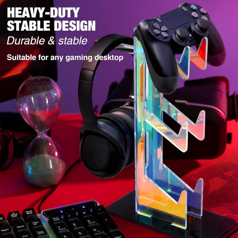 Excefore Universal 3 Tier Controller Holder and Headset Stand for PS5 Xbox ONE Switch STEAM, Controller Stand Gaming Accessories, Build Your Game Fortresses (Iridescent) - Image 2