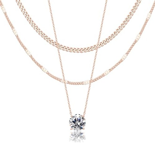 قلادات ذهبية متعددة الطبقات من WomenGifts للنساء - مطلية بالذهب عيار 14 قيراط، مجموعة بحلية رقيقة - ذهب وردي