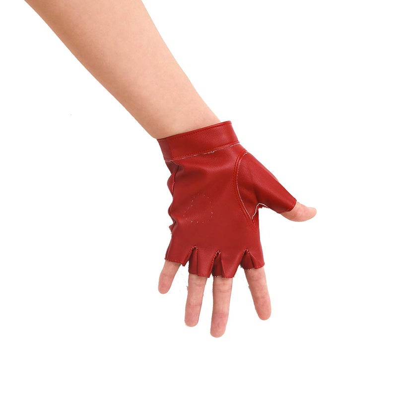 JISEN Women Heart Cutout Punk Half Finger PU Leather Performance Gloves Red - Image 4