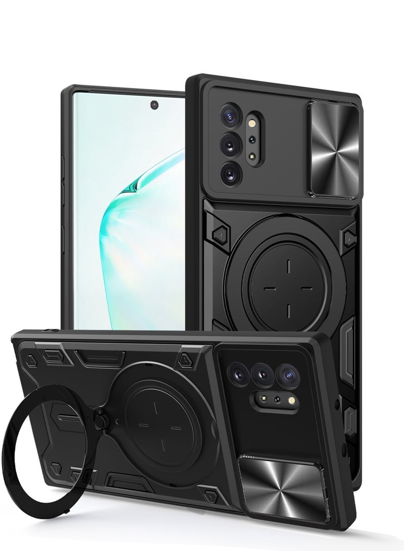 جراب حمايه مقاوم للصدمات وحمايه للكاميرا مزود بدبله معدنيه سي دي متوافق مع Samsung Galaxy Note 10 plus  (اسود) - Image 1