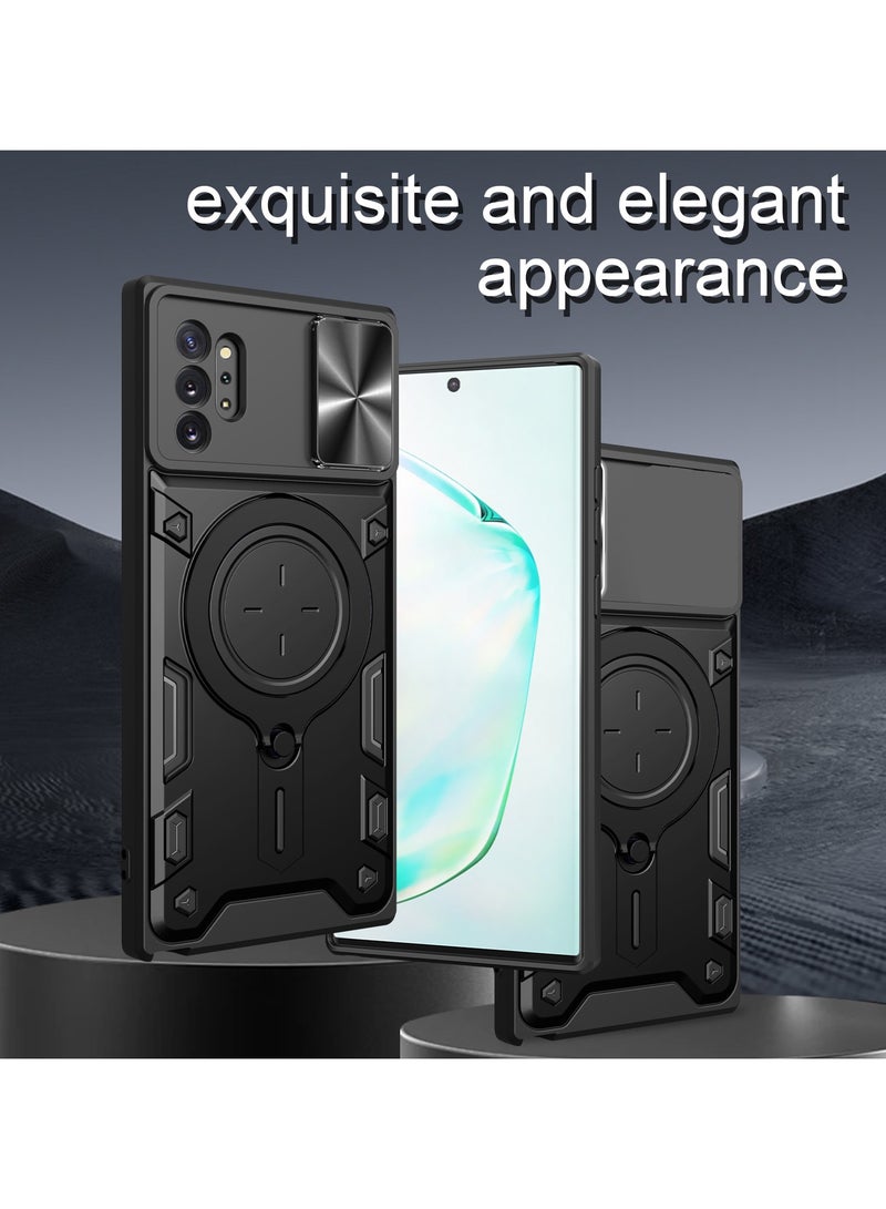 جراب حمايه مقاوم للصدمات وحمايه للكاميرا مزود بدبله معدنيه سي دي متوافق مع Samsung Galaxy Note 10 plus  (اسود) - Image 2