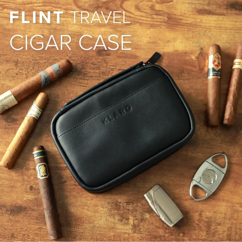 CASE ELEGANCE Klaro Travel Leather Cigar Case, 5 Cigar Storage, 2 Accessory Pockets, Humidification Pocket, Internal Hard-Shell Protection - Black - Image 2