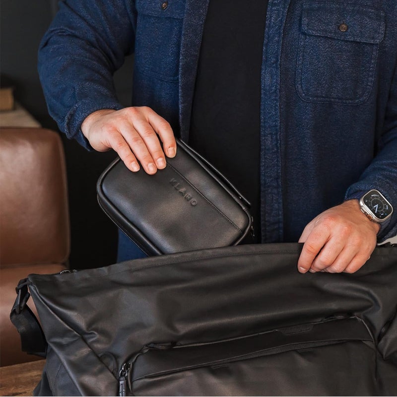 CASE ELEGANCE Klaro Travel Leather Cigar Case, 5 Cigar Storage, 2 Accessory Pockets, Humidification Pocket, Internal Hard-Shell Protection - Black - Image 5