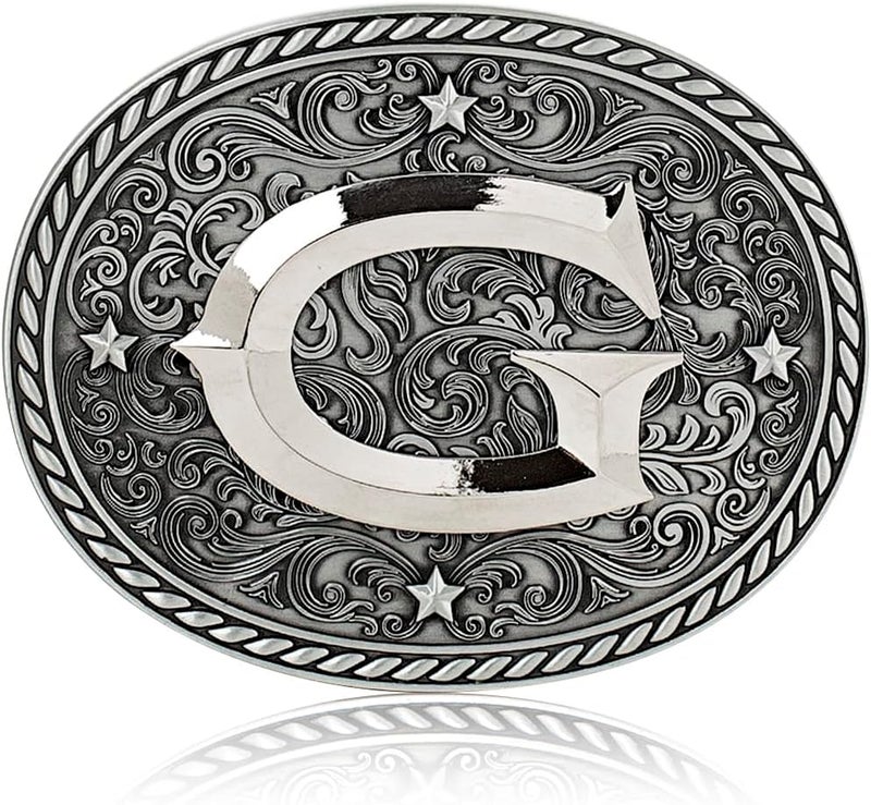 Itera Western Cowboy/Cowgirl Initial Belt Buckle-Silver- Large Letter Buckles for Men and Women - Custom Girls/Boys - Image 1