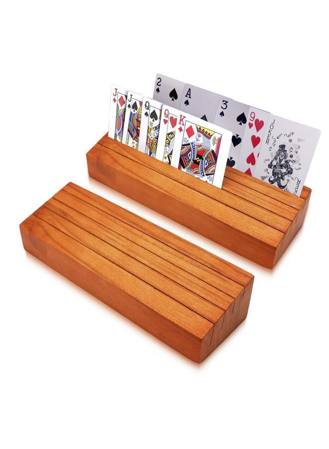 hismocal Playing Card Holders Deck Stand, Play Cards Holder for Kids or Elder People, Hands-Free Wood Holder Racks,Tray for Organizing Cards (2 Pack) - Image 1
