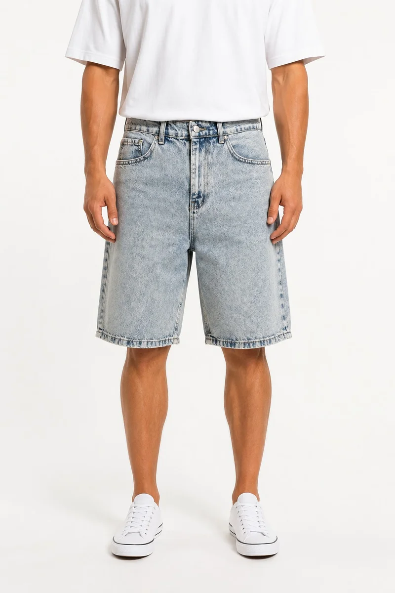 ريسباير شورت جينز رجالي مغسول، لون أزرق داكن