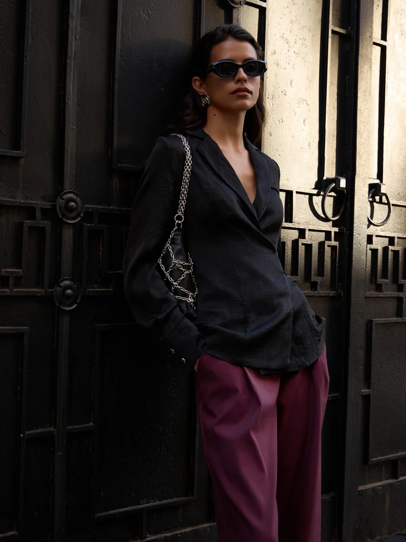 Lichi Fitted blouse with wrap imitation