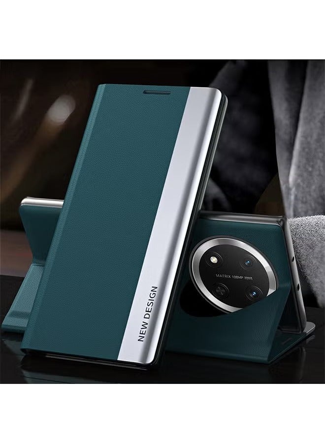 Honor X9c Flip Case,Ultra Slim TPU Leather Full Body Protection Magnetic Stand Shockproof Phone Cover,Green - Image 2
