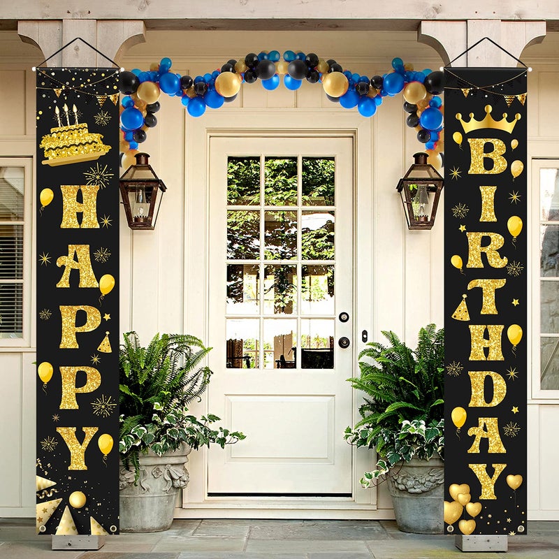 LioNergy Happy Birthday Banner Black and Gold 118 x 709 IndoorOutdoor Party Decoration