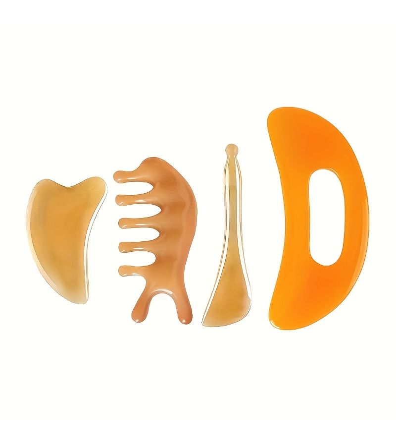 Gua Sha Massage Tool Set 4pcs Large Curved Resin Scraper For Face Relaxation - Image 1