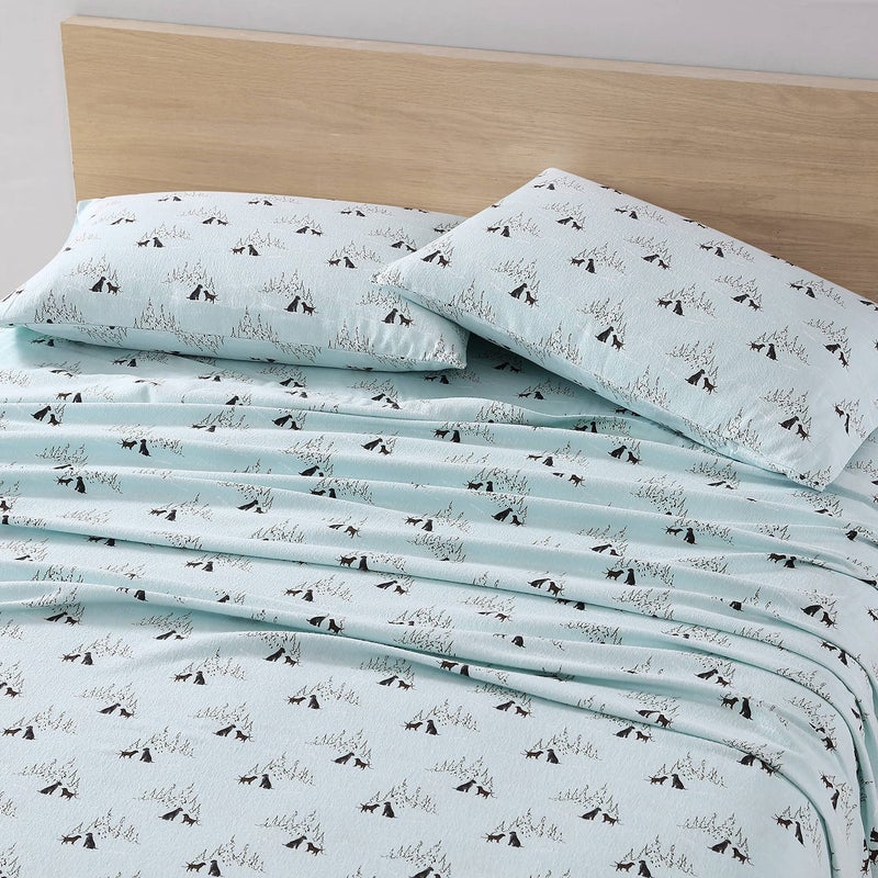 Eddie Bauer - Flannel Sheets Twin Size, Anti-Pilling & Wrinkle Resistant Cotton, Touchably Soft for All-Season Comfort - Bed Sheets with Matching Pillowcases & Fitted Sheet (Dog Friends Blue) - Image 3