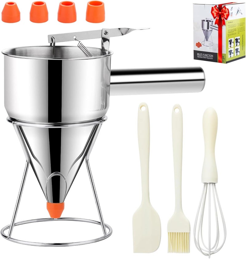 shofilt 20oz Pancake Batter Dispenser, Stainless Steel Funnel Cake Dispenser with 4 Silicone Nozzles, Perfect for Pancakes, Cupcakes, and Funnel Cakes - Image 1