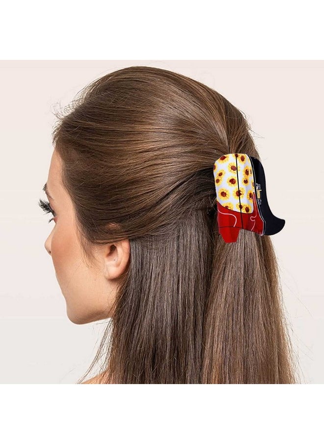 PHALIN - 4/6Pcs Western Hair Claw Clip For Women Cowgirl Hat Boot Large Hair Clips Nonslip Leopard Sunflower Hair Jaw Clamps For Thick Thin Hair (4Pcs B) - Image 1