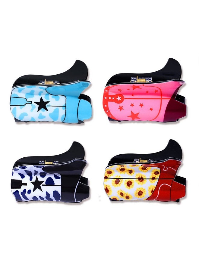 PHALIN - 4/6Pcs Western Hair Claw Clip For Women Cowgirl Hat Boot Large Hair Clips Nonslip Leopard Sunflower Hair Jaw Clamps For Thick Thin Hair (4Pcs B) - Image 1