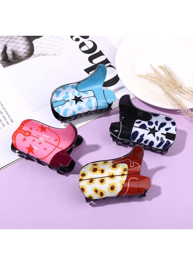 PHALIN - 4/6Pcs Western Hair Claw Clip For Women Cowgirl Hat Boot Large Hair Clips Nonslip Leopard Sunflower Hair Jaw Clamps For Thick Thin Hair (4Pcs B) - Image 1