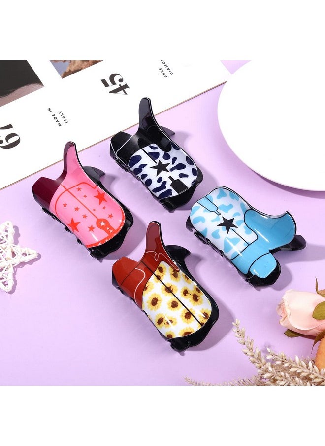 PHALIN - 4/6Pcs Western Hair Claw Clip For Women Cowgirl Hat Boot Large Hair Clips Nonslip Leopard Sunflower Hair Jaw Clamps For Thick Thin Hair (4Pcs B) - Image 1
