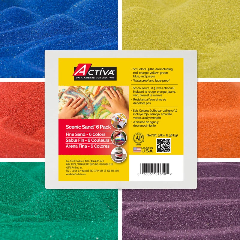 Activa Scenic Colored Sand 6-Pack, 3lb (1.36 kg) | Vibrant, Fine Grain Colorfast Sand for Arts & Crafts - Image 2