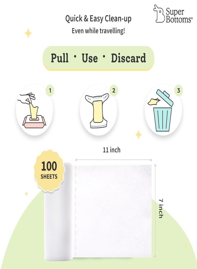 superbottoms Disposable Easy Clean Top Sheets l Easy To Dispose l Compatible With Cloth Diaper, Langot & Padded Underwear l Hypoallergenic, Skin-Friendly|(100 Per Pack) Pack of 2 - Image 3