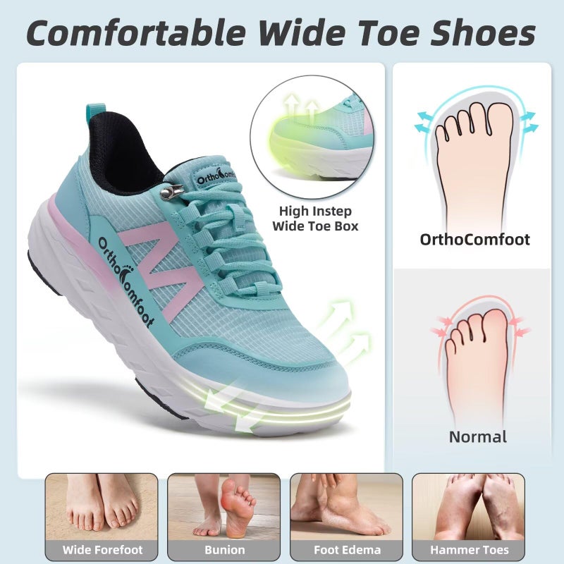 OrthoComfoot Women's Orthopedic Diabetic Wide Sport Shoes: Comfort Plantar Fasciitis Arch Support Pain Relief Flat Feet Swollen Sneakers, Non Slip Cycling Casual Athletic Slip On/Off Walking Shoes Mint Size 8 - Image 2
