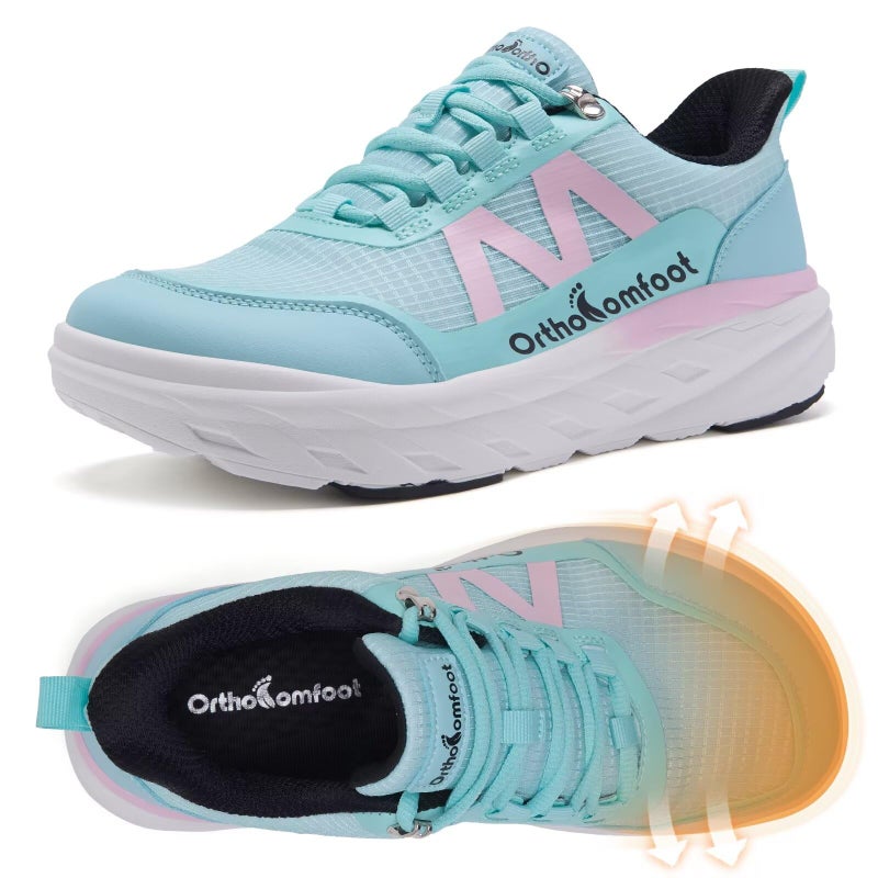 OrthoComfoot Women's Orthopedic Diabetic Wide Sport Shoes: Comfort Plantar Fasciitis Arch Support Pain Relief Flat Feet Swollen Sneakers, Non Slip Cycling Casual Athletic Slip On/Off Walking Shoes Mint Size 8 - Image 1