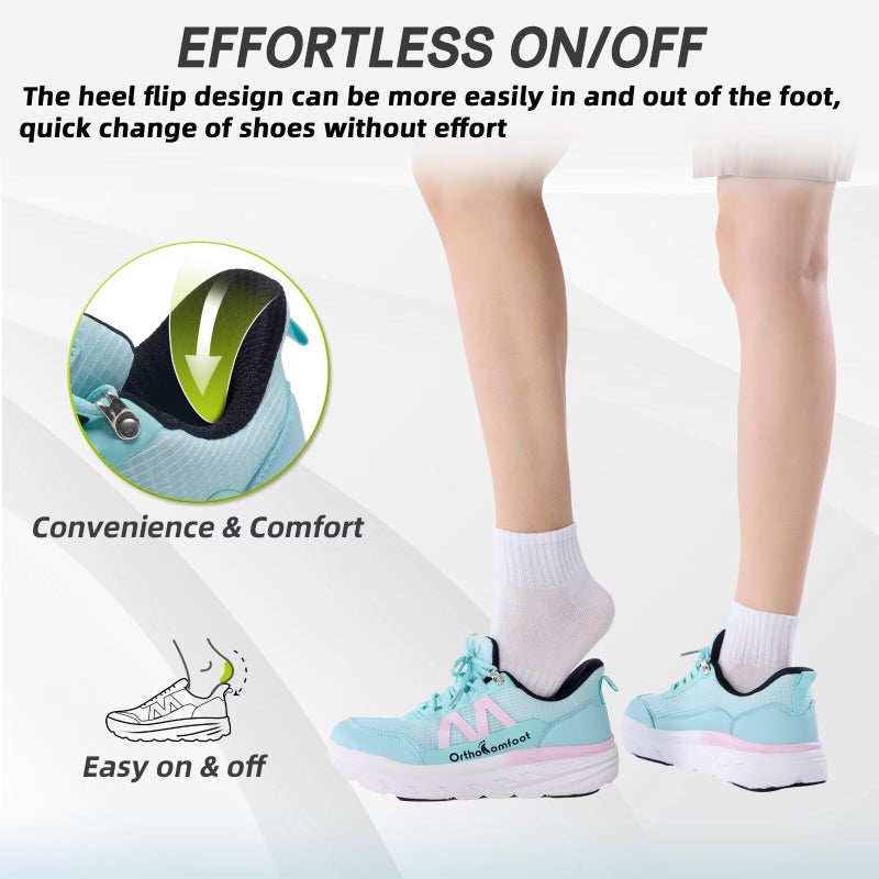 OrthoComfoot Women's Orthopedic Diabetic Wide Sport Shoes: Comfort Plantar Fasciitis Arch Support Pain Relief Flat Feet Swollen Sneakers, Non Slip Cycling Casual Athletic Slip On/Off Walking Shoes Mint Size 8 - Image 3