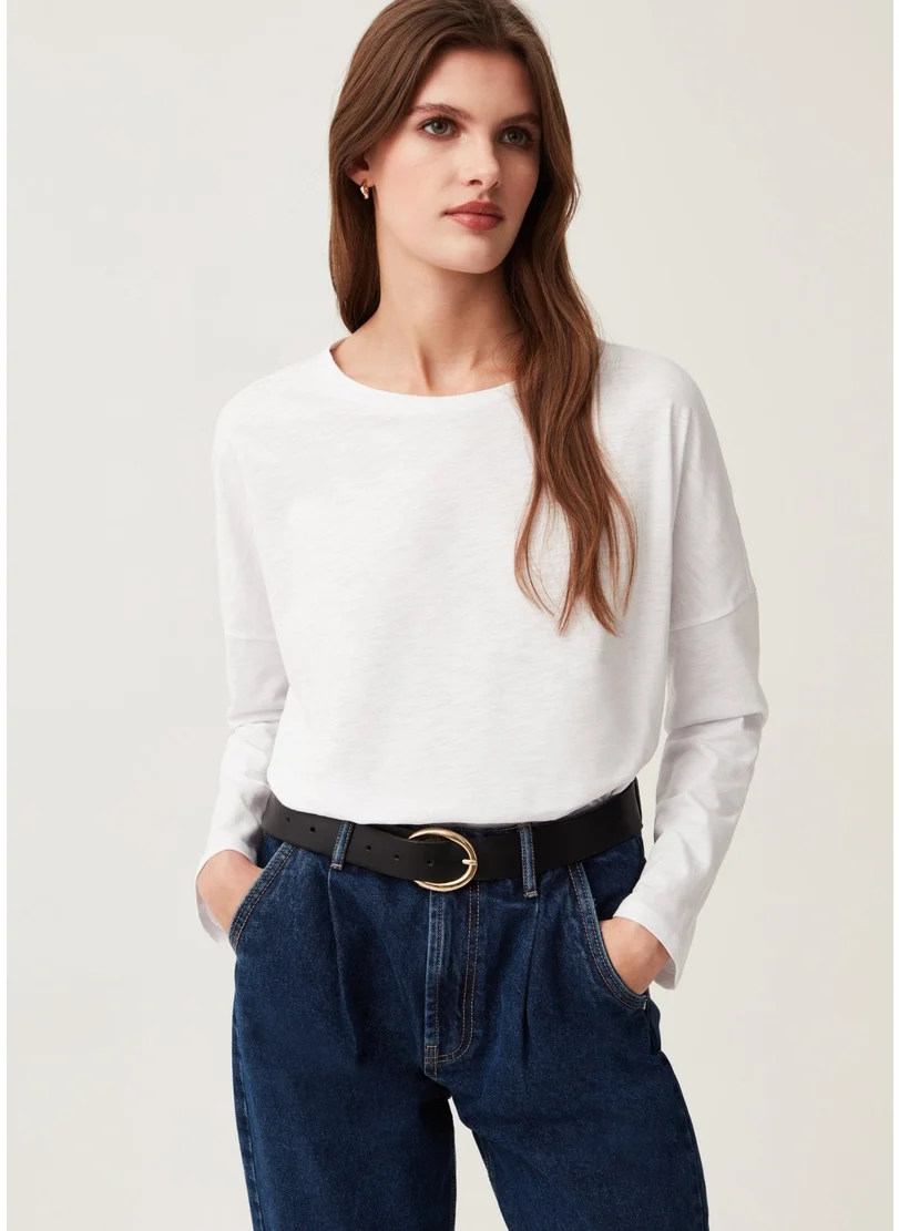 Ovs Ovs Long-Sleeved T-Shirt In Cotton Slub.
