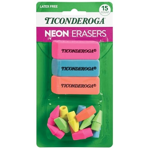 Ticonderoga Dixon Office School Eraser Combination Set 15 Eraser MultiPack Multicolored 38931 - Image 1
