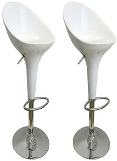 AL WADI FURNITURE Set Of 2 Adjustable Up and Down High Back Scoop Bar Stools Comfortable Swivel Chair With Stainless Steel Base And Footrest - White  - Image 1
