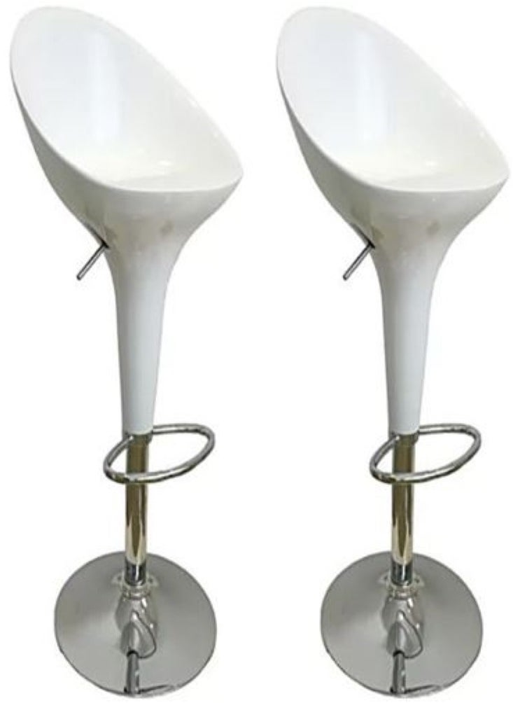 AL WADI FURNITURE Set Of 2 Adjustable Up and Down High Back Scoop Bar Stools Comfortable Swivel Chair With Stainless Steel Base And Footrest - White  - Image 1