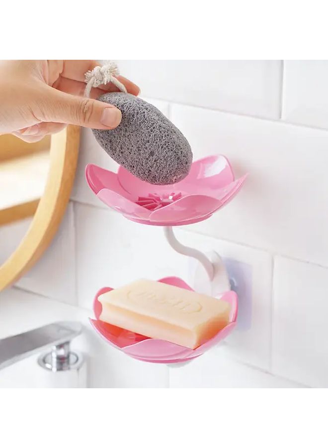 Double Layer Pink Hexagonal Lotus Soap Dish No Drill Wall Mounted Bathroom Organizer - Image 4