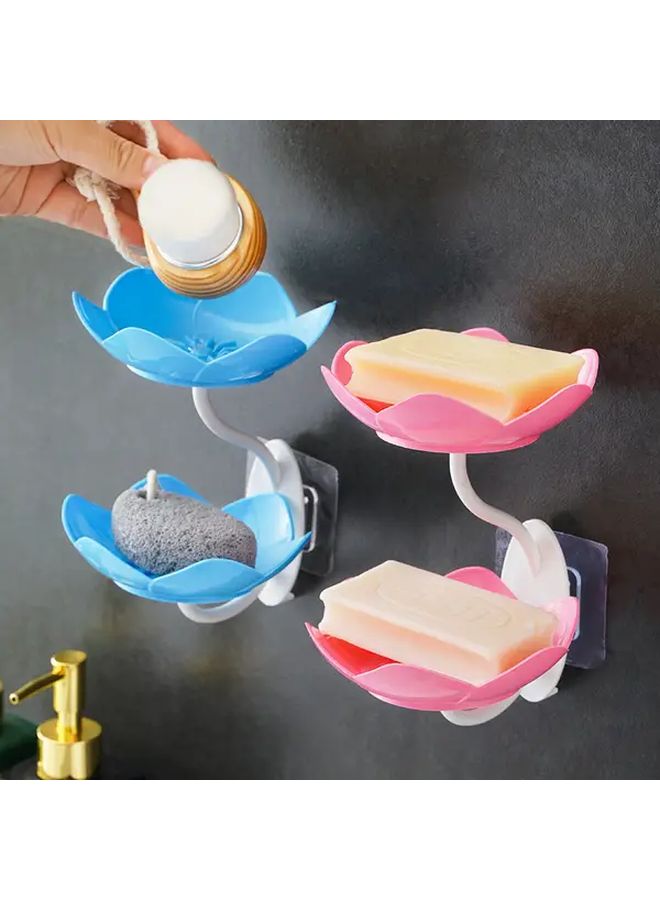 Double Layer Pink Hexagonal Lotus Soap Dish No Drill Wall Mounted Bathroom Organizer - Image 2