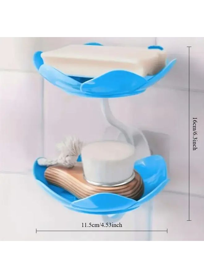 Double Layer Pink Hexagonal Lotus Soap Dish No Drill Wall Mounted Bathroom Organizer - Image 3