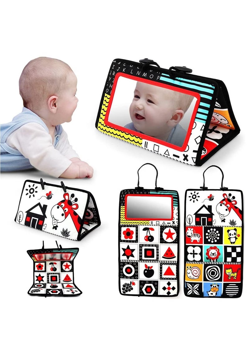 Unewshi Baby Floor Mirror Tummy Time Toys Foldable Activity Center Black and White High Contrast Toys for Infants 0-12 Months - Image 1