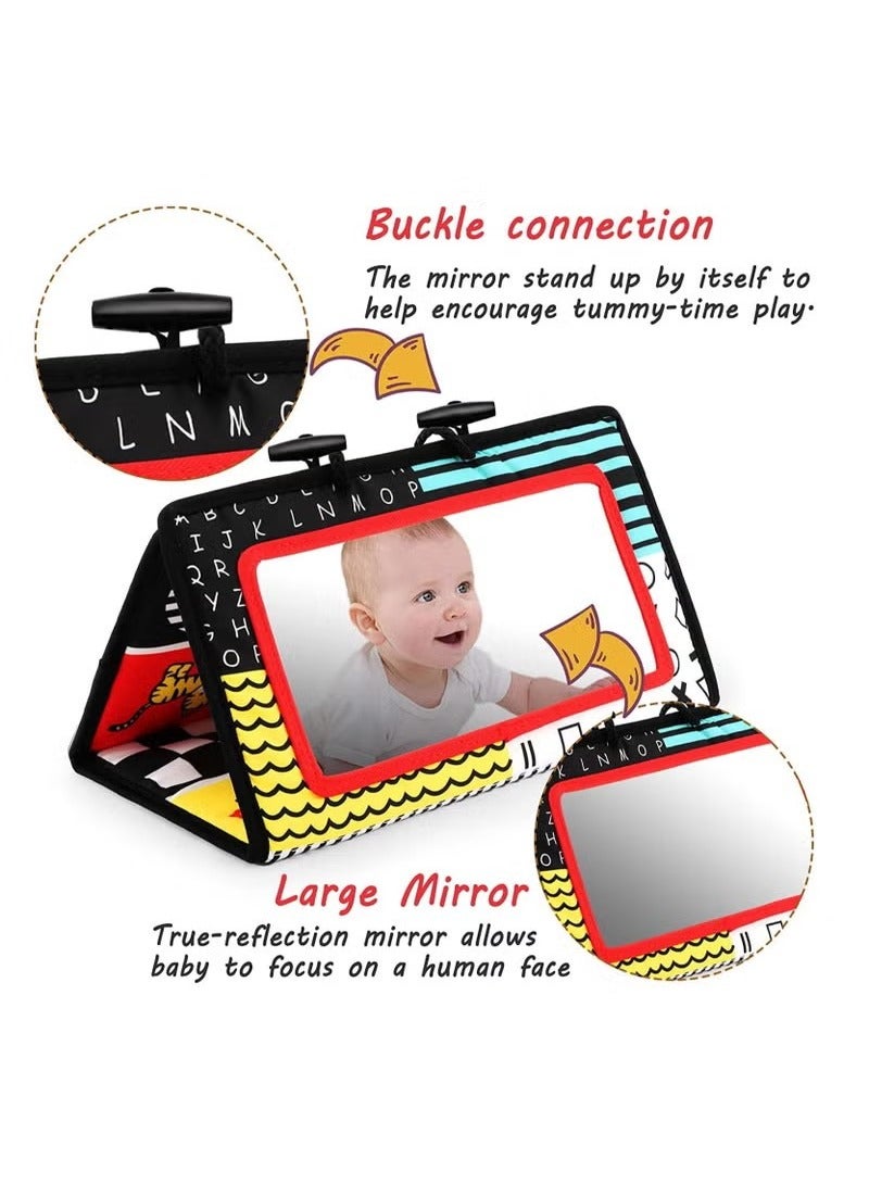 Unewshi Baby Floor Mirror Tummy Time Toys Foldable Activity Center Black and White High Contrast Toys for Infants 0-12 Months - Image 2