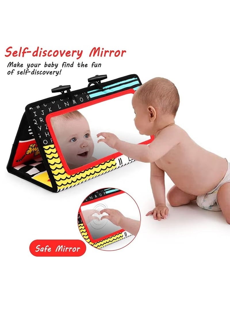 Unewshi Baby Floor Mirror Tummy Time Toys Foldable Activity Center Black and White High Contrast Toys for Infants 0-12 Months - Image 3