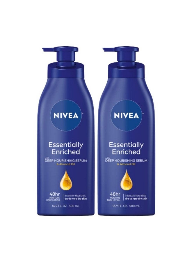 NIVEA Essentially Enriched Body Lotion for Dry Skin, Pack of 2, 16.9 Fl Oz Pump Bottles - Image 1
