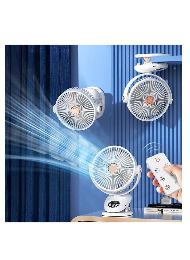 CityRiya-Long Desk Fan,clamp Portable Desk Clip Fan,Hanging Fan, Rechargeable Desk Fan, Rotating Strong Wind, 5 Speed,Quiet Personal Small Chiller, for Stroller Home Office Travel Bedroom (Hanging/Table/Clip-F2)  - Image 1