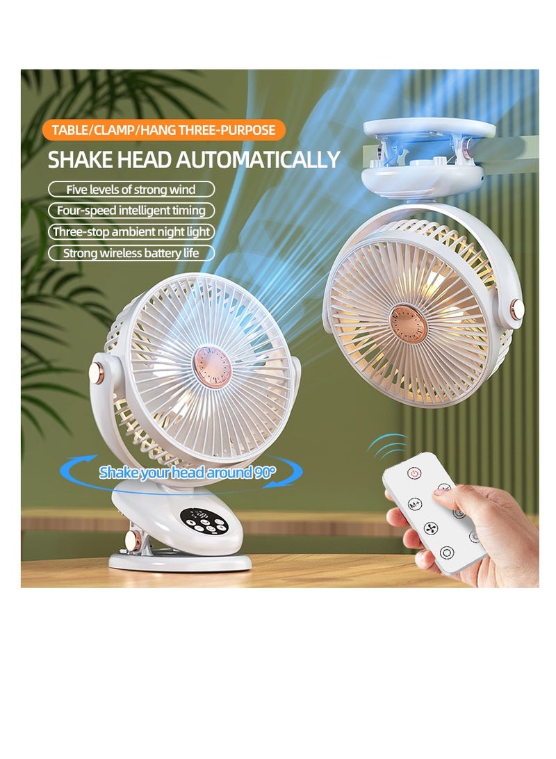 CityRiya-Long Desk Fan,clamp Portable Desk Clip Fan,Hanging Fan, Rechargeable Desk Fan, Rotating Strong Wind, 5 Speed,Quiet Personal Small Chiller, for Stroller Home Office Travel Bedroom (Hanging/Table/Clip-F2)  - Image 5