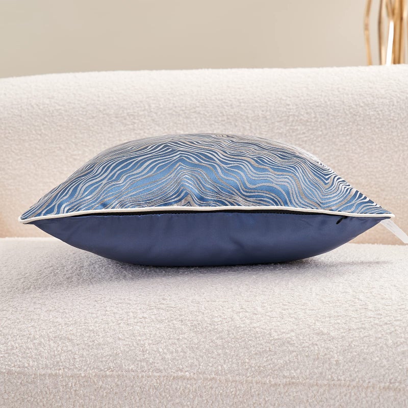 Avigers 18 x 18 Inch Square Navy Blue Silver Gold Abstract Striped Embroidery Cushion Case Luxury Modern Throw Pillow Cover Decorative Pillow for Couch Living Room Bedroom Car - Image 3