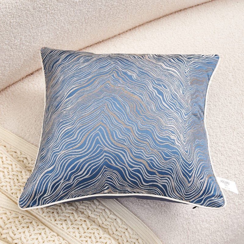 Avigers 18 x 18 Inch Square Navy Blue Silver Gold Abstract Striped Embroidery Cushion Case Luxury Modern Throw Pillow Cover Decorative Pillow for Couch Living Room Bedroom Car - Image 5
