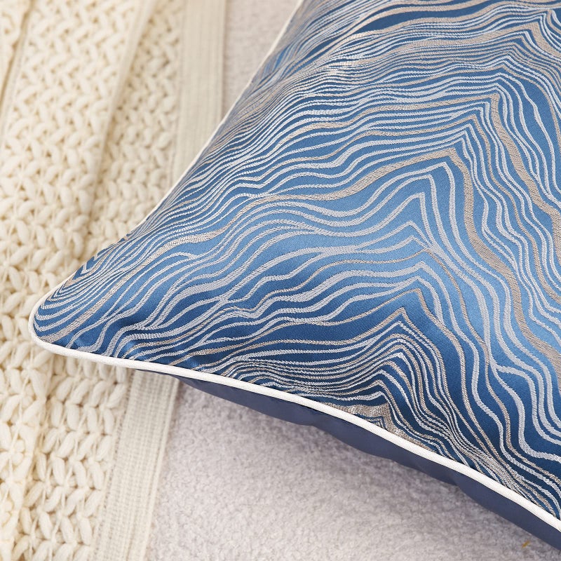 Avigers 18 x 18 Inch Square Navy Blue Silver Gold Abstract Striped Embroidery Cushion Case Luxury Modern Throw Pillow Cover Decorative Pillow for Couch Living Room Bedroom Car - Image 4