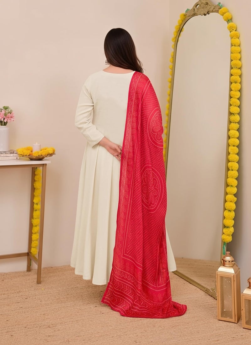 ANNI Designer Women's Rayon Viscose Anarkali Embroidery Kurta with Pant and Dupatta (FAREENA Cream_M_Cream_Medium) - Image 2