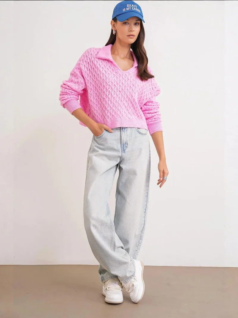 ميكسراي كنزة قصيرة مريحة بياقة قميص