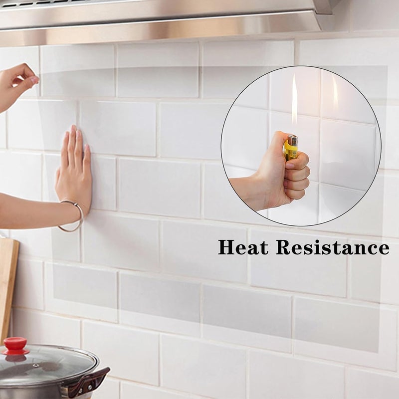 Sun Bird Kitchen Anti-Oil & High-Temperature Resistance Transparent Tile Sticker, Kitchen Backsplash Clear Wall Protector, Splash Protection Moisture Proof Self Adhesive (19" x 100" Inch) - Image 4