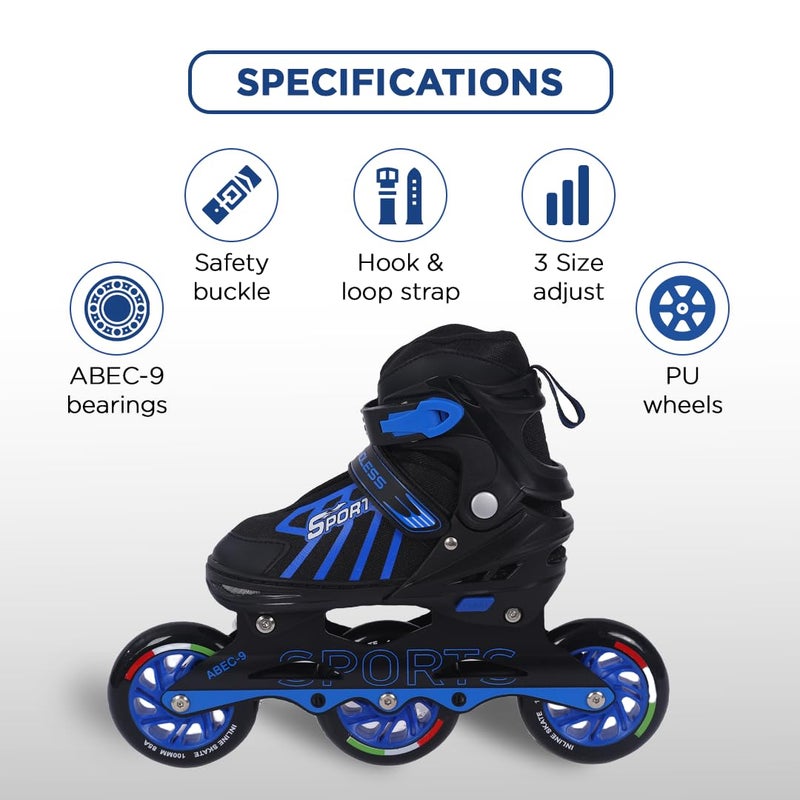 Endless EL1031 Inline Adjustable Skates Small Size 29 EUR (UK 11.5) - 33 EUR (UK 2) for 3 to 6 Years | Blue | Aluminium Chassis and 100 mm PU Three Wheels | With ABEC 9 Bearings | Indoor and Outdoor - Image 3